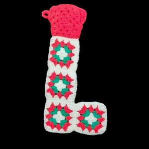 VTG Christmas Stocking Crochet Granny Square Red White Green Holiday Handmade